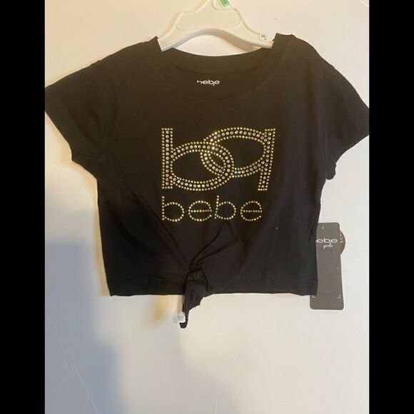 🛍Toddler BeBe Girls Rhinestone Black Logo knot -Front Top- - Picture 5 of 13